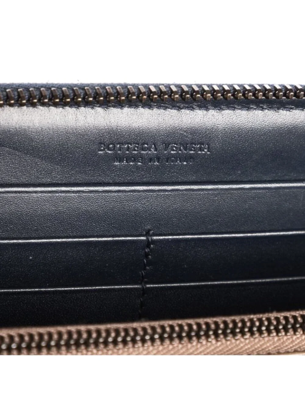 Bottega Veneta Zip Around Wallet Navy Intrecciato Calfskin Leathera